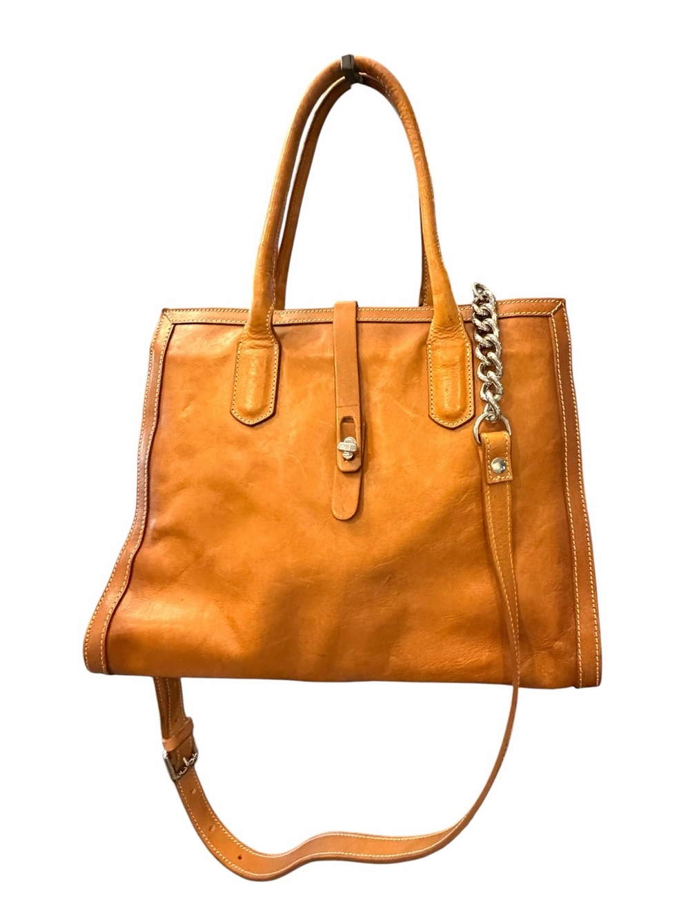Cavalcanti Italian Satchel Shoulder Bag Cognac Brown Burnished Leather Western